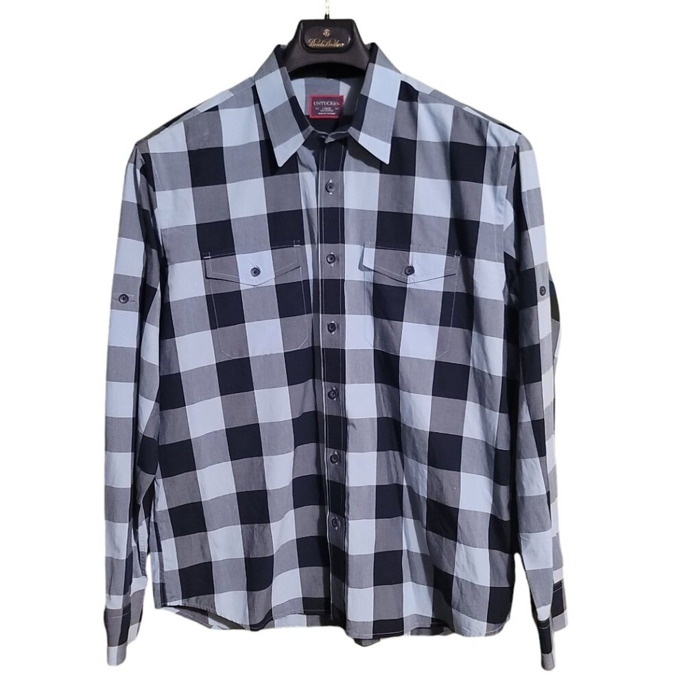 Untuckit Men's Blue Plaid Long Sleeve Button Up Shirt Size Large